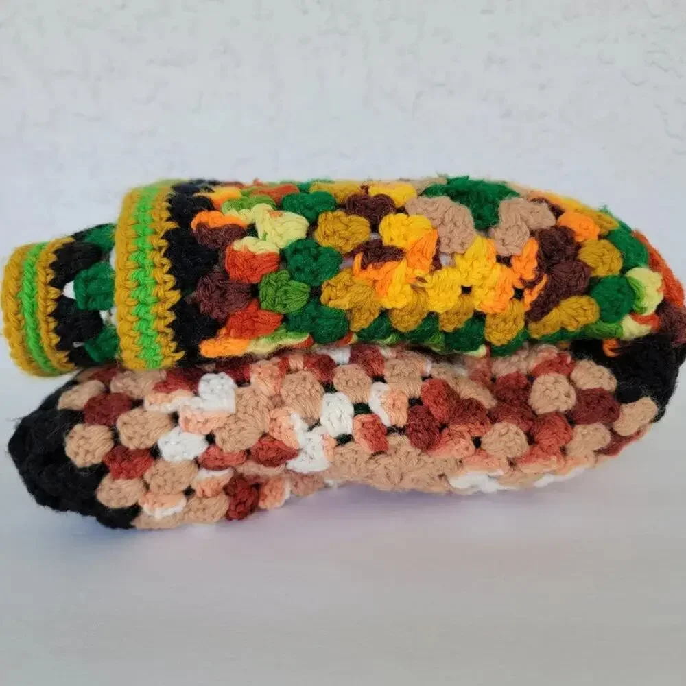 Vintage Handmade Crochet Granny Square Blanket Multicolor 53 x 75 Cozy Throw
